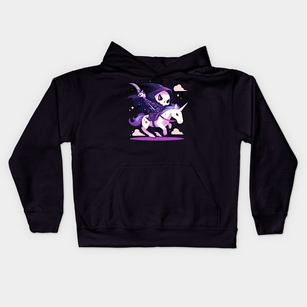 reaper on unicorn Kids Hoodie by Stephanie Francoeur Art